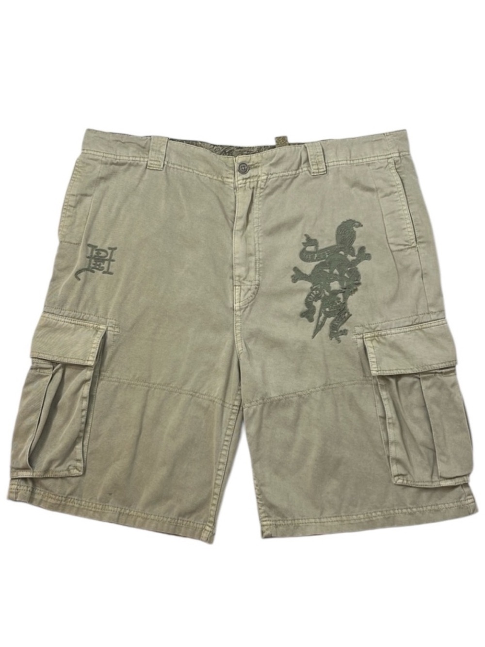 VTG Ed Hardy Cargo Shorts, Khaki Tan 10” cotton size 40